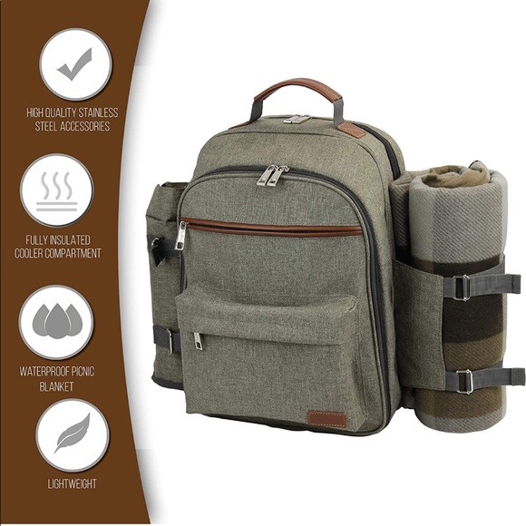 Picnic Backpack for 4 |Picnic Basket |Stylish All-in-One Picnic Bag - Picture 1 of 8